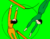 Coloring page Trapeze artists jumping painted bymom & shelby