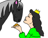 Coloring page Princess and horse painted bymax c