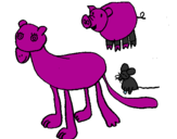 Coloring page Lioness, pig and mouse painted byasd