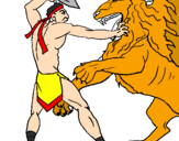 Coloring page Gladiator versus a lion painted bylion and gladiator