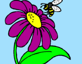 Coloring page Daisy with bee painted bykendra