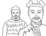 Coloring page Chinese warriors painted byumbrella