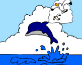 Coloring page Dolphin and seagull painted bycamila