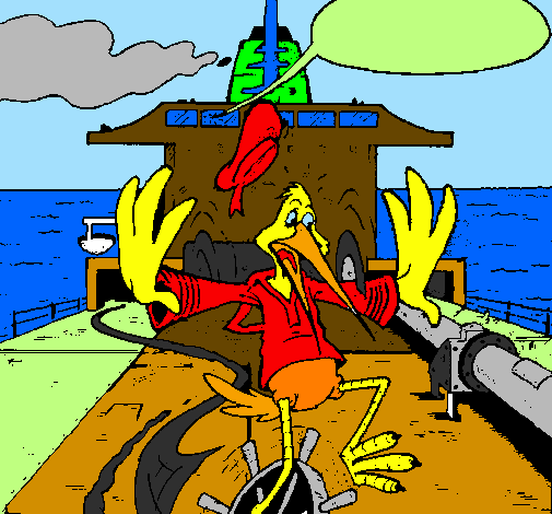 Stork in a boat