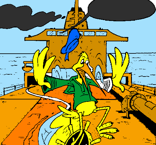 Stork in a boat