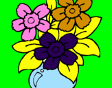 Coloring page Vase of flowers painted bypink