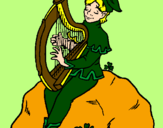 Coloring page Elf playing the harp painted bymichele