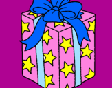 Coloring page Present wrapped in starry paper painted bySara