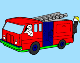 Coloring page Firefighters in the fire engine painted byEUGENE