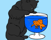 Coloring page Cat watching fish painted byDennisse