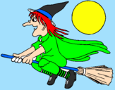 Coloring page Witch on flying broomstick painted byGABRIELLE