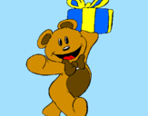 Coloring page Teddy bear with present painted byanna
