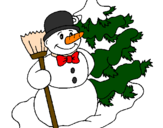 Coloring page Snowman and Christmas tree painted byelian