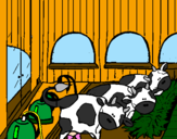 Coloring page Cows in the stable painted byFernando Ramirez