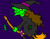 Coloring page Witch on flying broomstick painted bypatrick