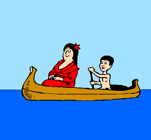 Mother and daughter in a canoe