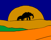 Coloring page Elephant at dawn painted byANGEL
