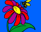 Coloring page Daisy with bee painted byjulia