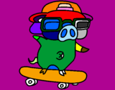 Coloring page Graffiti the pig on a skateboard painted byBBC BMCJNVXH