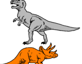 Coloring page Triceratops and Tyrannosaurus rex painted bychloe and jack