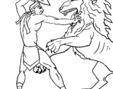 Coloring page Gladiator versus a lion painted bycmr