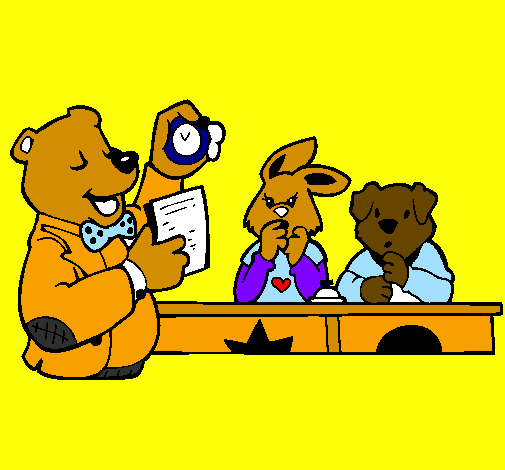 Coloring page Bear teacher and his students painted bygabryel