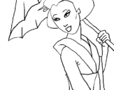 Coloring page Geisha with umbrella painted bysara