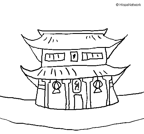 Coloring page Japanese temple painted byemel