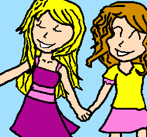Coloring page Girls shaking hands painted bymartina