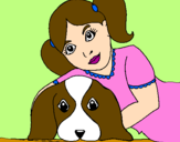 Coloring page Little girl hugging her dog painted byThieli