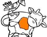 Coloring page Cow and bird painted by1