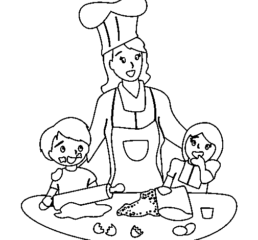 Coloring page Cooking with mom painted byManu & Mia