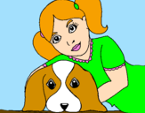 Coloring page Little girl hugging her dog painted bylalachica