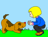 Coloring page Little girl and dog playing painted byjessica