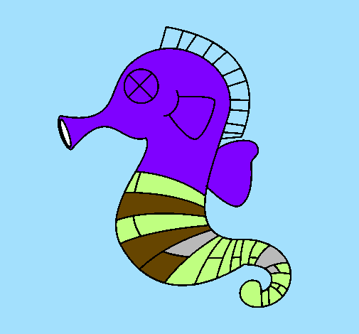 Coloring page Sea horse painted byncoias
