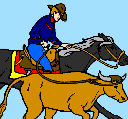 Coloring page Cowboy and cow painted bylogan
