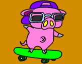 Coloring page Graffiti the pig on a skateboard painted by~ Lejla  ~ 