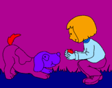 Coloring page Little girl and dog playing painted byEleanor
