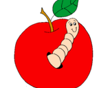 Coloring page Apple with worm painted byanonymous