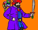 Coloring page Pirate with parrot painted byrex