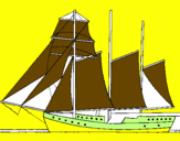 Coloring page Sailing boat with three masts painted byndhbhbfdhfbdhvbdhv