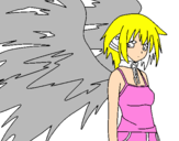 Coloring page Angel with large wings painted byButr fliy
