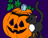 Coloring page Pumpkin and cat painted bytovi