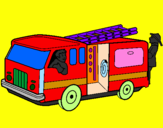 Coloring page Firefighters in the fire engine painted byJESUS
