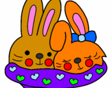 Coloring page Rabbits in love painted byline