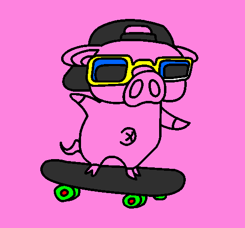 Colored page Graffiti the pig on a skateboard painted by mikkel