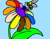 Coloring page Daisy with bee painted bywinney