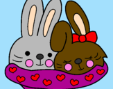 Coloring page Rabbits in love painted byKristina