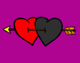 Coloring page Two hearts and an arrow painted byKristina