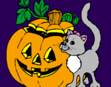 Coloring page Pumpkin and cat painted byaya